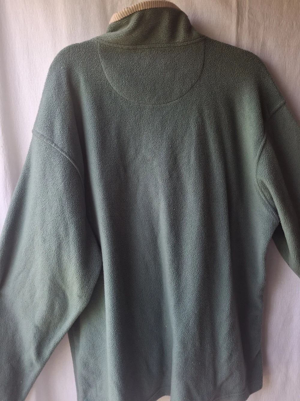 Mens Half-Zip Fleece Pullover in Sage Green with Cream Trim